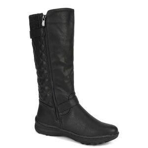 Black Fur Quilted Knee-High Boots